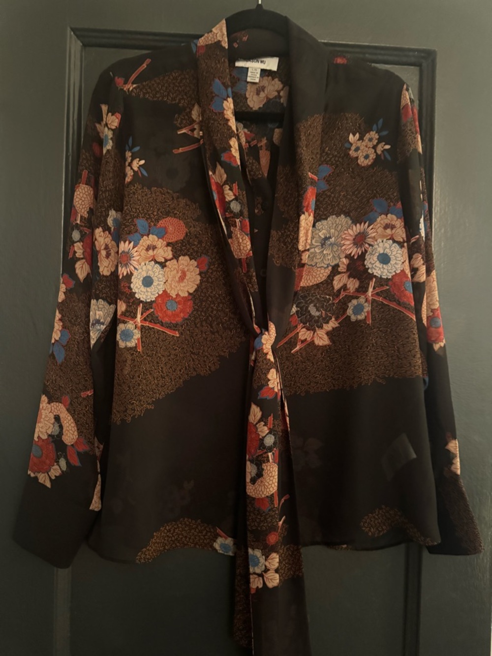 Jason Wu Pretty Spring Black Floral Tie-Neck great for work or going out